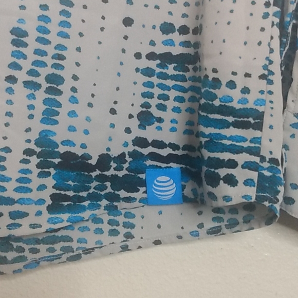 Land's End Outfitters Long Tab Sleeve Top AT&T Logo Blue Gray Pattern size US 4 - Picture 9 of 15